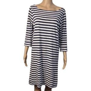Lily Pulitzer Dress Striped Scoop Neck Midi Navy Blue White Womens Size Large